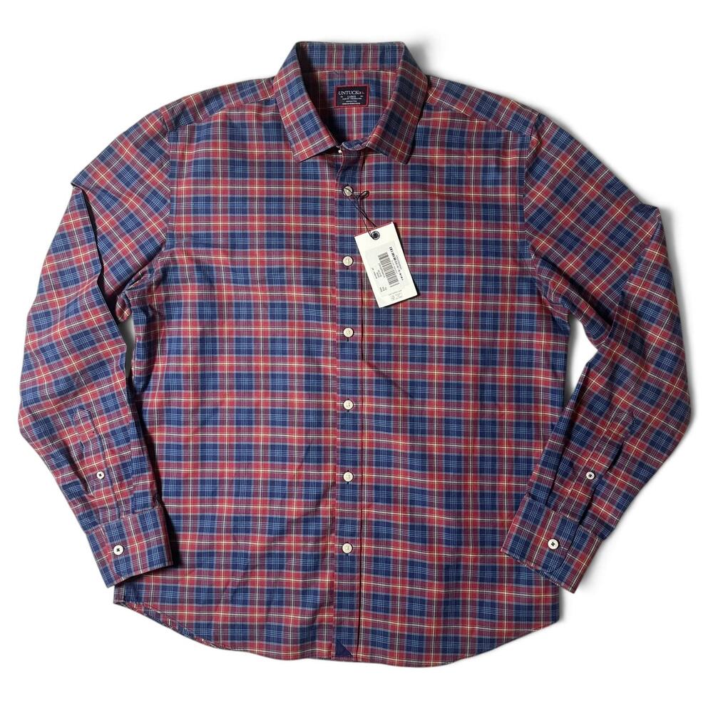 UNTUCKit Adriano Wrinkle-Free Shirt Mens Size L Pink Navy Check Cotton NWT